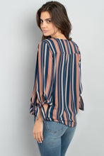 Load image into Gallery viewer, Women Blouse Stripes - Navy Salmon
