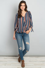 Load image into Gallery viewer, Women Blouse Stripes - Navy Salmon
