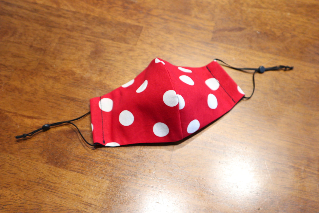 Handmade Fabric Face Covering - Red White Dots