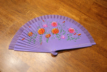 Load image into Gallery viewer, Hand Painted Wooden Fan - Purple
