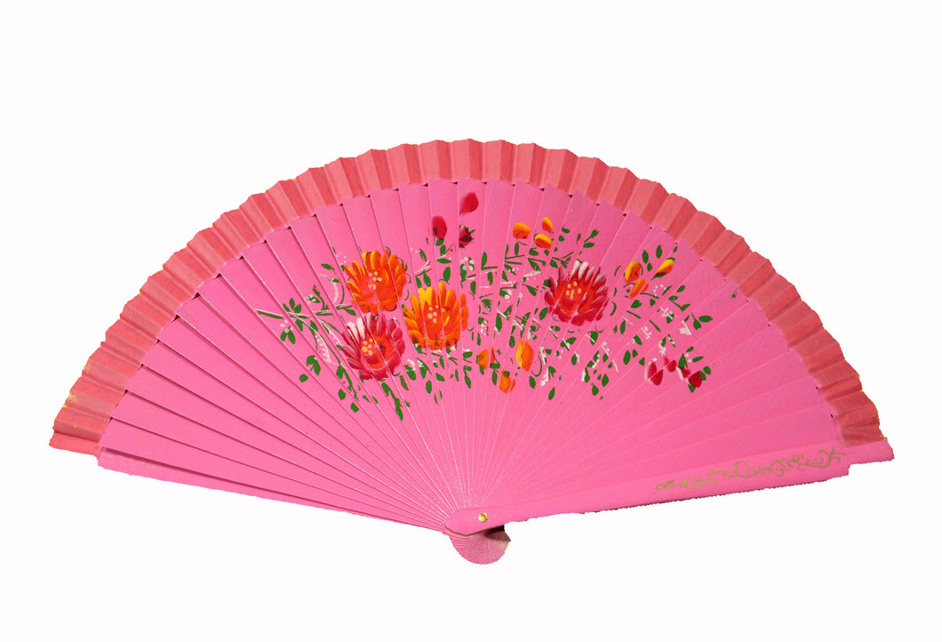 Hand Painted Wooden Fan - Pink